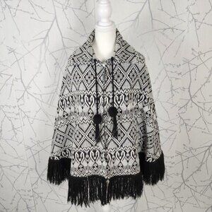 Vintage Aztec Southwestern Full Zip Guatemala Fringe Poncho Cape